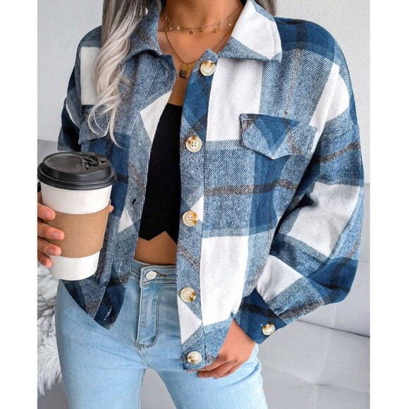 Cozy Plaid Print Button Down Loose Fit jacket Shacket - Picture 1 of 10